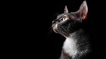 Cornish Rex cat isolated on black background photo