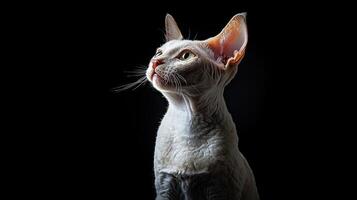 Cornish Rex cat isolated on black background photo
