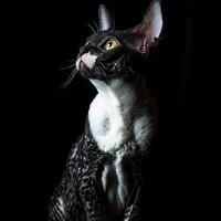 Cornish Rex cat isolated on black background photo