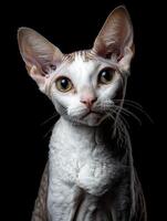 Cornish Rex cat isolated on black background photo