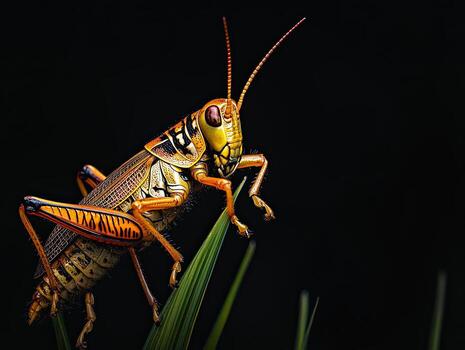 Grasshopper isolated on black background photo