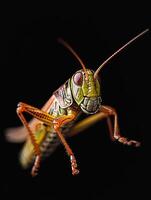 Grasshopper isolated on black background photo