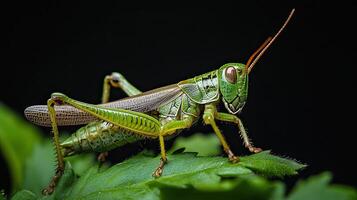 Grasshopper isolated on black background photo