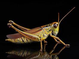 Grasshopper isolated on black background photo