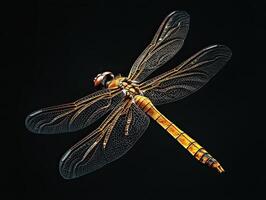 Dragonfly isolated on black background photo