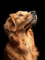 Golden Retriever dog isolated on black background photo