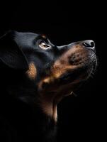 Rottweiler dog isolated on black background photo