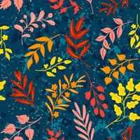 Retro style pattern with autumn leaves, herbs vector