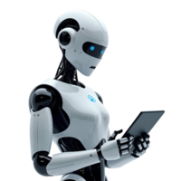 ai robot using on tab isolated on transparent background png