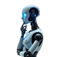 ai robot thinking, side view, isolated on transparent background png