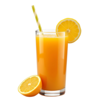 orange juice with straw and slice of orange on transparent background png