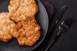 Delicious fried pork or chicken chops breaded with salt and spices photo