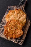 Delicious fried pork or chicken chops breaded with salt and spices photo