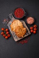 Delicious fried pork or chicken chops breaded with salt and spices photo