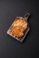 Delicious fried pork or chicken chops breaded with salt and spices photo