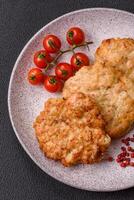 Delicious fried pork or chicken chops breaded with salt and spices photo
