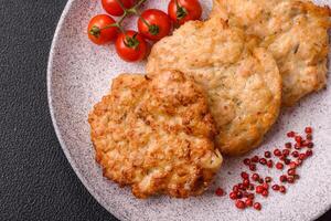 Delicious fried pork or chicken chops breaded with salt and spices photo