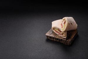Delicious traditional shawarma or doner kebab with chicken photo