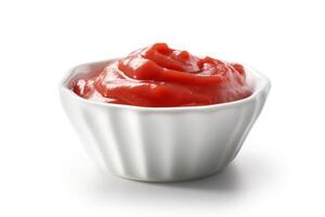 A bowl of ketchup in a white bowl photo