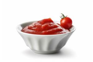 Tomato sauce in a bowl with a cherry on top photo