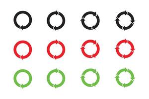 Circle arrow icon set. Symbol of reload, refresh, loading, recycle and repeat. Interconnecting round arrow icons set. Work in progress sign. One, two, three, four arrow in the loop. vector