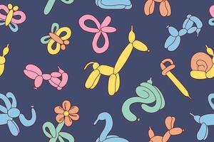 Seamless pattern of colorful balloons. Colorful drawing of inflatable toys made of twisted balloons. Design element for packaging, greeting card, invitation card, print, flyer, banner. . vector