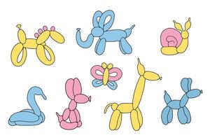 Set of colorful balloons. Colorful drawing of inflatable toys made of twisted balloons. Design element for greeting card, invitation card, print, flyer, banner. vector