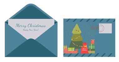 Blue envelope with a Christmas letter or a Happy New Year. illustration vector