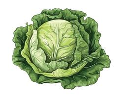 A green cabbage is shown on a white background vector