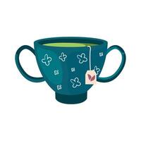 un taza con té y un té bolso en un blanco antecedentes vector