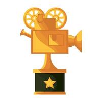A movie camera on a golden trophy with a star vector