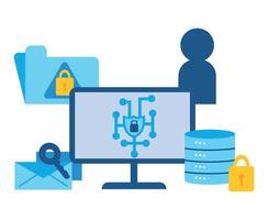 A computer screen with a lock and other items vector