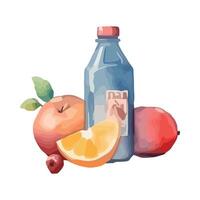 A bottle of juice and oranges on a white background vector