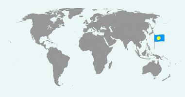 Pin map with Palau flag on world map. illustration. vector