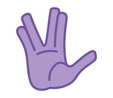 A purple hand with a five finger gesture vector