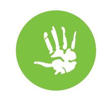 A green circle with a hand print on it vector