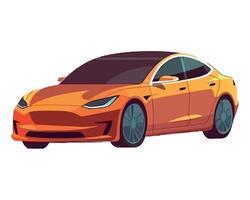 An orange tesla model 3 car on a white background vector