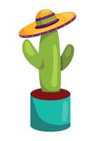 Cactus in a pot with a sombrero on it vector