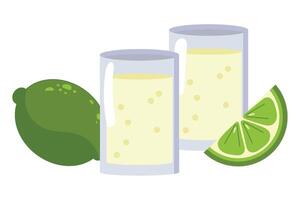 Two glasses of lemonade with lime slices vector