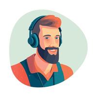A man with a beard and headphones vector