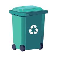 A green trash can with a recycling symbol on it vector