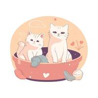 Two cats sitting in a bowl with food vector