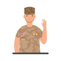 A soldier in uniform saluting with his hand up vector