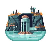 A cartoon illustration of a building on a cliff vector