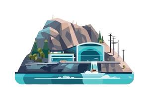 A mountain with a house on top and a waterfall vector