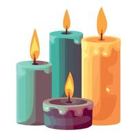 Three candles with different colors on a white background vector