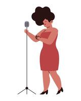 A woman in a red dress is singing into a microphone vector