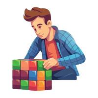 A man is playing with a cube puzzle vector