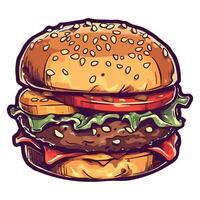 A hamburger with lettuce, tomato and cheese vector