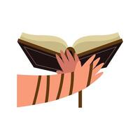 A hand holding a book with a band around it vector